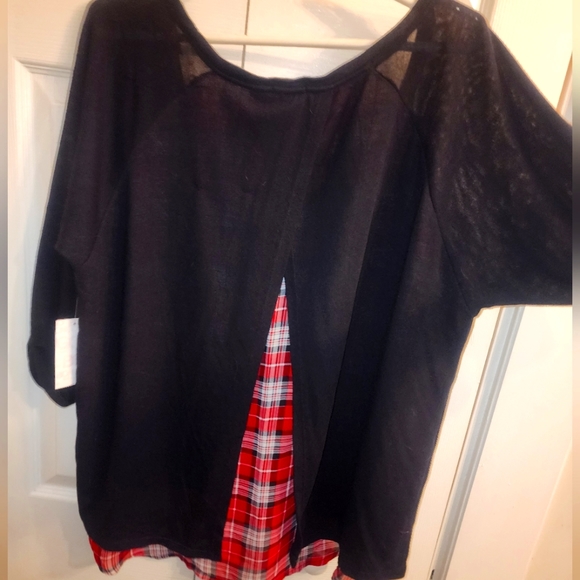 NWT Bongo Plus black knit sweater with tulip back and peekaboo plaid, sz 2X - Picture 4 of 11